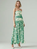 Plataz Holiday Style Dress 2025 Spring New Print Pressure Frills Light Mint Leaf Side Braid Dress Woman