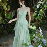 Plataz New Design High-Grade Tea Break French Gentle Wind Seaside Holiday Yellow Hanging Neck Dress