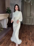 Plataz Temperament Famous Heben Wind Pearl Collar High-End Feeling Repair Wool Dress