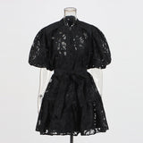 Plataz Round-Neck Dress 2025 New T-Bubble Sleeve Single-Button Vacation Leisure Belt With Sling Dress