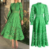 Plataz Temperament Elegant Lace Dress 2025 Summer New Bubble Sleeve Long Sleeve Embroidered Dress Woman
