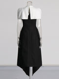 Plataz Elegance Elegance Wind 2025 Summer New Black And White Colliderable Cloaked Fork Dress Woman
