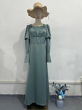 Plataz 2024 Court Style Bubble Collar Wood Ear To Collect Waist Solid Color Long Sleeve Dress