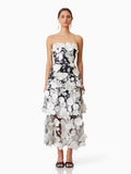 Plataz New Flower Three-Dimensional Decoration Solid Color Tarnish Sleeveless Long Dress Woman