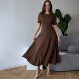 Plataz 2025 New Solid Color Collar Short Sleeve Zipper Casual Commuter Dress