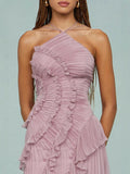 Plataz For High-End Chiffon Dress Women Lotus Edge Folding Design Thin Long Dress Fast Fashion HZ0628