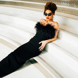 Plataz Braided Tat-Carnated Feathers Elegant Tight-Bossed Party Party Dress Dress