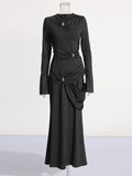 Plataz Temperament Famous Wind Style T-Shirt Dress 2025 Spring New Round Collar Kinesge Metal Buckle Folded Knitted Dress Woman