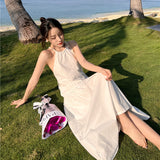 Plataz Woven-Back White Dress Design Small Thin Sexy Sanya Seaside Beach Dress Girl