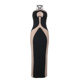Plataz Autumn 2025 New Long Dress Temperament Hanging Neck Sling Body Hollow Sexy Dress DJPT