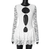 Plataz Women's Summer New Characters Empty Lace Long-Sleeved Leaf-Flaved Bracelet Dress DJPT