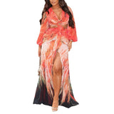 Plataz Women's Autumn Lantern Sleeve Dress High Waist Open Fork Long Dress