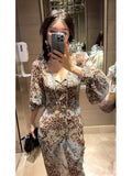Plataz Temperament V-Neck 2024 Early Spring New Broken Leopard Dress Style Thousands Of Spring And Autumn