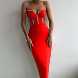 Plataz Solid Temperament Palette With Bra Strap Dress Sexy Diamond Party Dress Dress