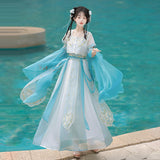 Plataz Design Blue Water Han Suit Women Dunhuang Western Wind Coat Slings Half Skirt Set 9061