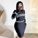 Plataz Fashion Water Drill Bandage Dress Temperament Tight-Buff Party Dress Dress