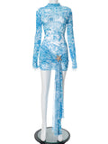 Plataz Women's Long-Sleeved Color Print Tight-Up With A Small Dress With A Short Dress DJPT