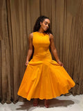 Plataz Summer New Fashion Sleeveless Round Collar Simple Comfortable Fan Flute Dress