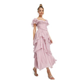 Plataz Dress Holiday Dress Lace Side Hollow Cake Dress Lotus Leaf Folding Long Dress