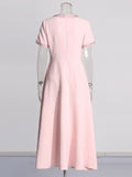 Plataz Elegant Style Dress 2025 Summer New Round Neck Heavy Industry Nail Drill Splicing Bow Dress Woman
