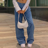 Plataz Burst Low-Rise Jeans Fashion Retro Straight Pants Loose Street Style Denim Trousers DJPT