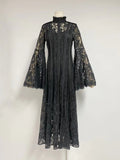 Plataz Autumn New Collar Horn Sleeve Lace To Receive Waist Long Dress Woman