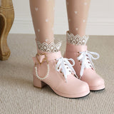 Plataz Size Women's Shoes Retro Lace Coarse Heel Short Boots Autumn And Winter New College Women's Boots Shoes High Quality Shoes