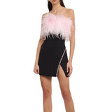 Plataz 2024 New Breast-Boosted Hump Bird Woolen Dress Dress Dress Dress Dress For Sexy Forked Diamond