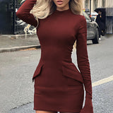 Plataz Autumn New Fashion Sexy Hottie Bag Hip Dress Temperament Professional Style Long-Sleeved Dress Woman DJPT