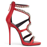 Plataz Red White Black High Heel Sandals Bag Chain Sexy High Heels Chengdu High Quality Shoes