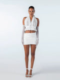 Plataz Set Club Shop Sexy Hanging Neck Collar With Short Top + Folded Pocket Hip Skirt Skirt