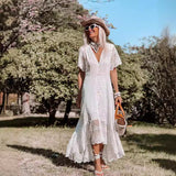 Plataz Women's V-Neck Long Short-Sleeved Fashion To Dress Irregular Fishtail Dress DJPT