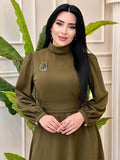 Plataz Muslim Solid-Colored Belt-Lending Dress Woman In Autumn 2024