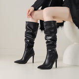 Plataz Pointed Folded High-Heeled Boots Women Autumn And Winter Fine And High Heap Boots Long Boots Women's Boots High Quality Shoes