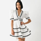 Plataz Temperament Elegant Famous Style Dress 2025 Spring New V-Neck Stripe To Receive Waist Tie Dress Woman