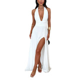 Plataz Women's New Hanging Neck V Tie Strap Bare Back Open Dress Temperament HZ0628