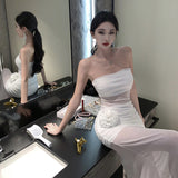 Plataz Holiday Style Sexy Perspective Mesh Yarn Flowers With Breasts Women Design Sense Of Body Quality Dress