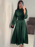 Plataz 2025 New Waist Display Thin Strap Solid Color Long Sleeve Dress Design Dress Dress Dress Woman