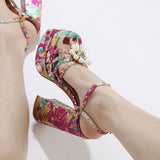 Plataz New High-Heeled Waterproof Table Banquet Ladies Dingy Sandals Large-Size Fashion Show Floral Fish Mouth Sandals High Quality Shoes