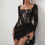 Plataz Autumn 2025 New Famous Style Temperament Sexy Lace Shens Waist With Long Sleeve Dress Woman DJPT