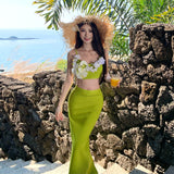 Plataz Niche Design Three-Dimensional Flower Sexy Sling Tset Tsets Open Forked Bag Hip Skirt Holiday Two-Piece Suit Woman