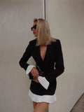 Plataz Spring And Summer Waist Black And White Bump Color Pressure Folding Folding Temperament Suit Dress Short Dress LX0115