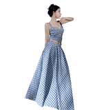 Plataz Holiday Lattice Sling Vest Women's New High-Rise Half-Dress Set In Summer Two Sets