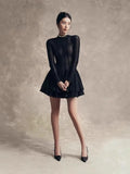 Plataz 2025 Black Rolled Long Sleeve Dress Women's Puff