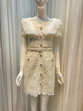 Plataz Collar High-End Hollow Lace Dress In The Spring Of 2024 New Ivory White Waist Temperament Style Dress