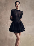 Plataz 2025 Black Rolled Long Sleeve Dress Women's Puff