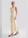 Plataz Summer New Temperament Sleeveless Round Collar Knitted Dress