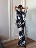 Plataz Spring Repair With Ribbon Densate Printing Irregular Design Long Dress