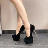 Plataz And Autumn New Fashion Sexy Night Club High Heel Single Shoes Water Table Shallow Fine Heel Women's Shoes 45 Yards High Quality Shoes