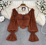 Plataz Lust Wind Shoulder Hanging Shoulder Horn Sleeve Shirt Female Gas Slimming Irregular Short Dress DJPT